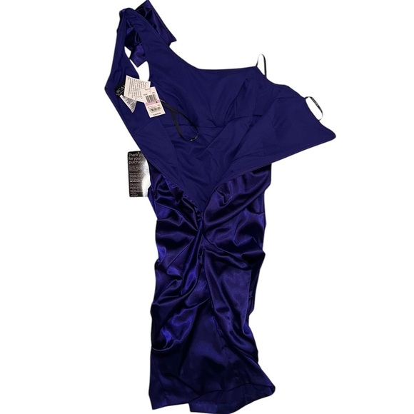 NWT Asymmetrical Purple Ruched Evening Cocktail Dress by Xscape Size 6 - Picture 6 of 9